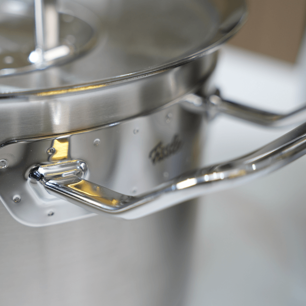 Bộ nồi Fissler Profi 5 món vung thép kèm quánh và chảo inox 2 quai 24/28cm made in Germany