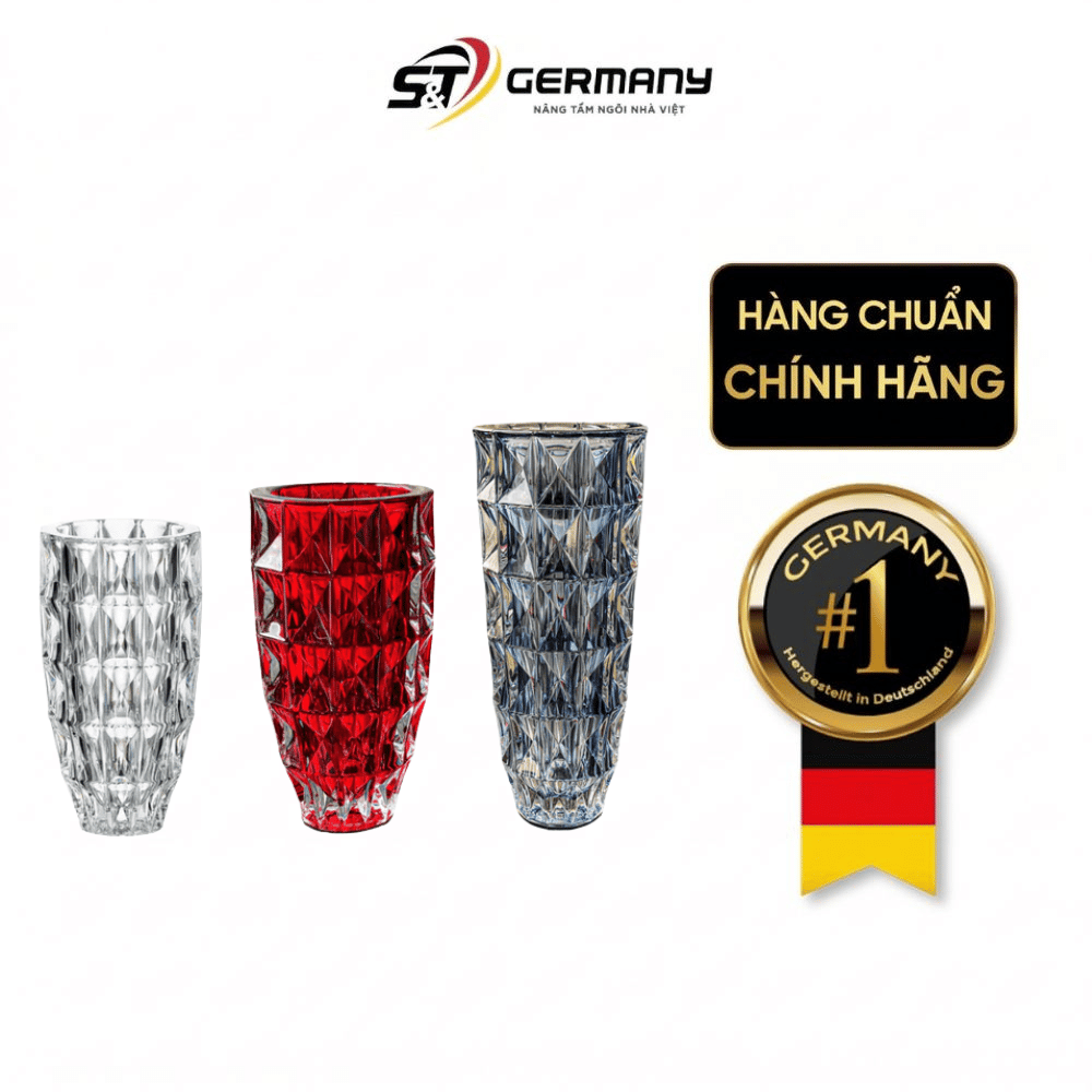 Bình hoa pha lê Crystal Bohemia Diamond 25, 28, 33 cm nhiều màu