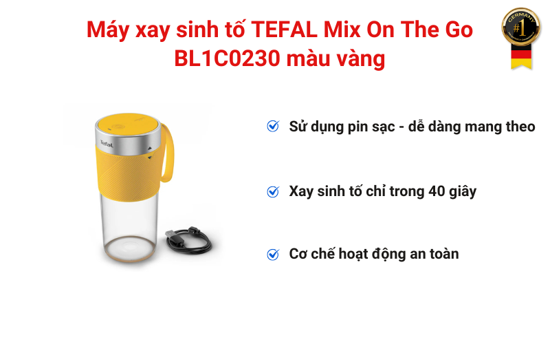 Máy xay sinh tố TEFAL Mix On The Go BL1C0230 màu vàng