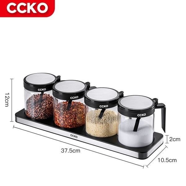Set 4 lọ đựng gia vị thủy tinh cao cấp CCKO CK9984 màu đen