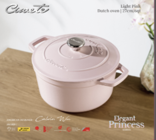 Nồi gang tròn Ciwete 27cm màu hồng nhạt