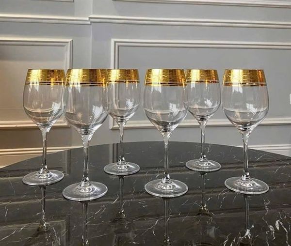 Set 6 Ly vang Bohemia Crystal mạ vàng chim hạc 450ml