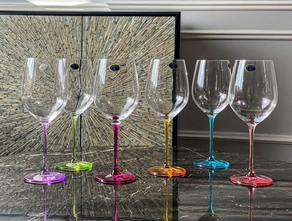 Set 6 ly vang Uria màu chân 480ml Crystal Bohemia