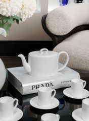 Bộ trà sứ vân vuông màu trắng