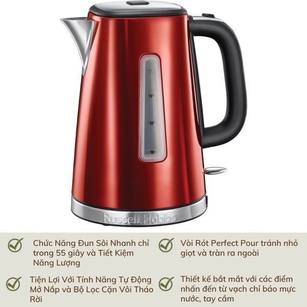 Ấm siêu tốc Russell Hobbs 23210-70 Lunar Solar 2400W 1.7L màu đỏ