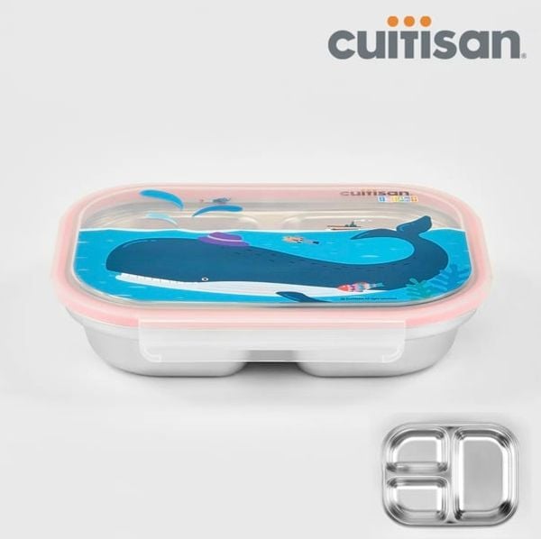 Khay ăn dặm 3 ngăn Inox 316 Cuitisan kháng khuẩn cao cấp (Màu Hồng) - EC10-204P