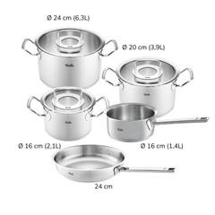 Bộ nồi Fissler Profi set 5 vung kính siêu cao cấp kèm quánh và chảo inox Profi 24/28cm made in Germany