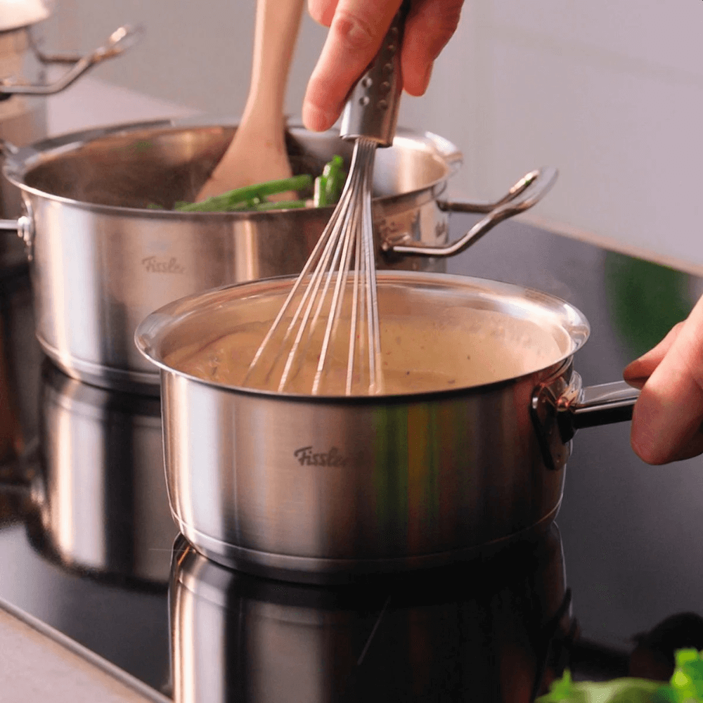 Bộ nồi Fissler Profi set 5 vung kính siêu cao cấp kèm quánh và chảo inox Profi 24/28cm made in Germany