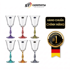 Set 6 ly vang đỏ Fregata chân màu 250ml Crystal Bohemia