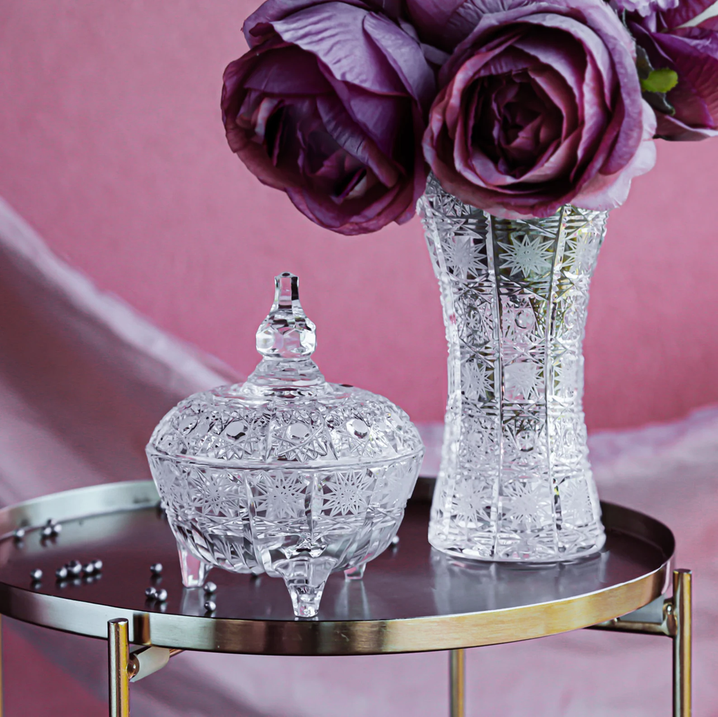 Lọ hoa pha lê Bohemia bó mạ M57 30cm