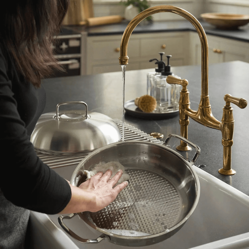 Bộ nồi Fissler Profi 5 món vung thép kèm quánh và chảo inox 2 quai 24/28cm made in Germany