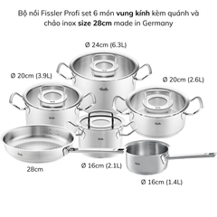 Bộ nồi Fissler Profi set 6 món kèm quánh và chảo inox Profi made in Germany