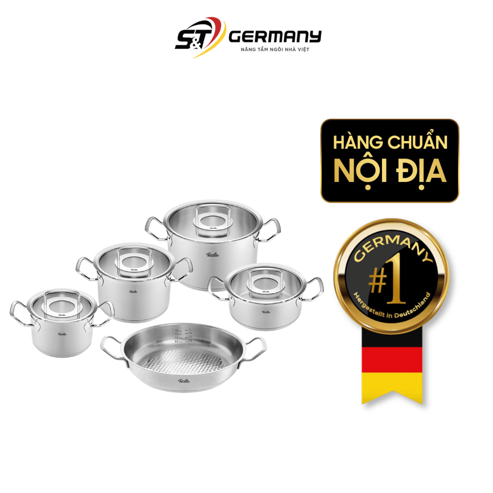 Bộ nồi Fissler Profi 5 món kèm chảo inox 2 quai Profi 24/28cm made in Germany