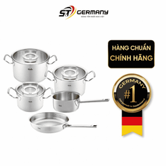 Bộ nồi Fissler Profi set 5 vung kính siêu cao cấp kèm quánh và chảo inox Profi 24/28cm made in Germany