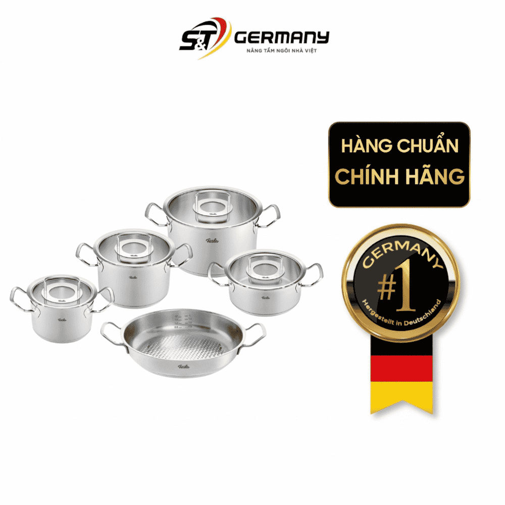 Bộ nồi Fissler Profi 5 món kèm chảo inox 2 quai Profi 24/28cm made in Germany