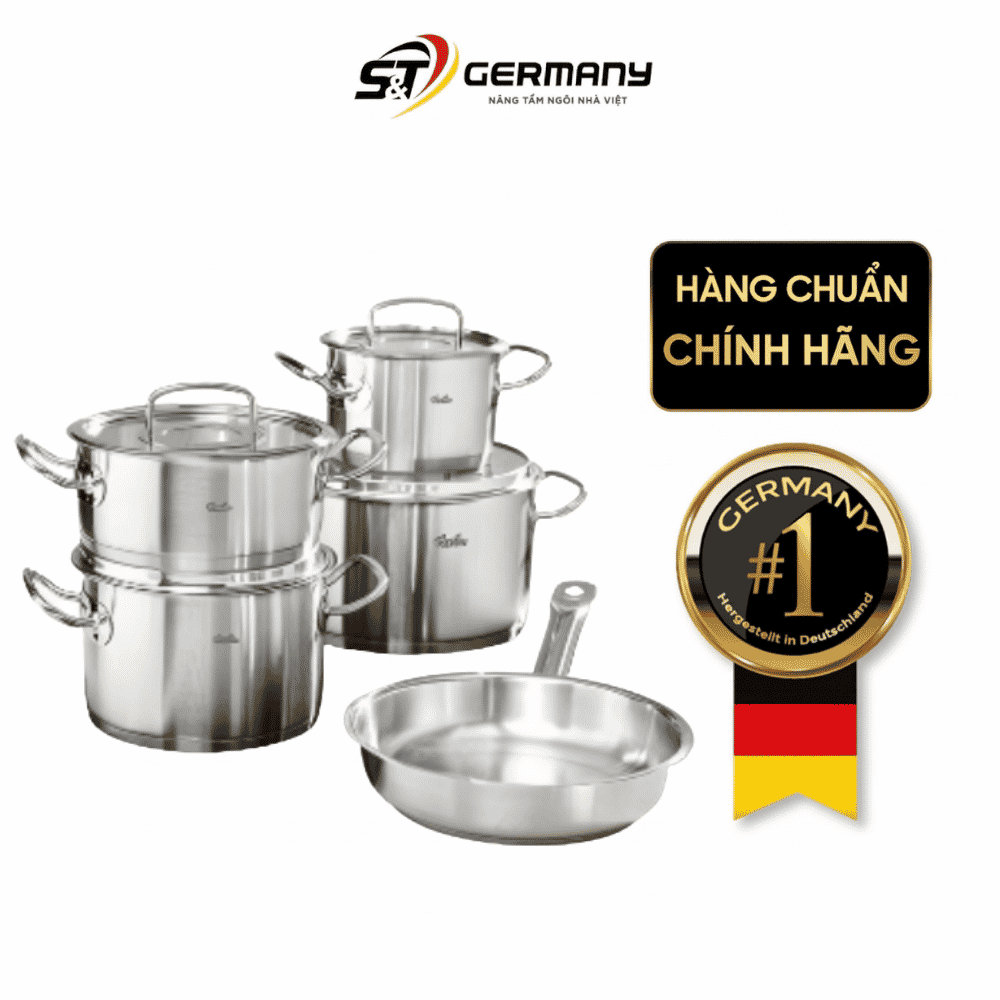Bộ nồi Fissler Profi set 5 món kèm chảo vung kính made in Germany