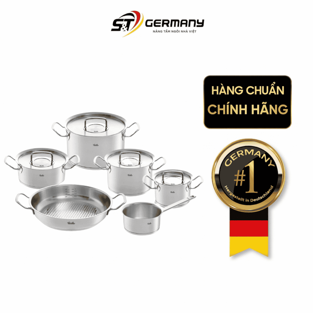 Bộ nồi Fissler Profi 6 món kèm quánh và chảo inox Profi 2 quai made in Germany
