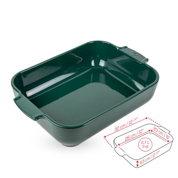 Khay nướng chữ nhật gốm Peugeot Appolia 62088 32cm màu xanh lá Green Forest
