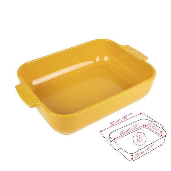 Khay nướng chữ nhật gốm Peugeot Appolia 61432 32cm màu vàng Saffron