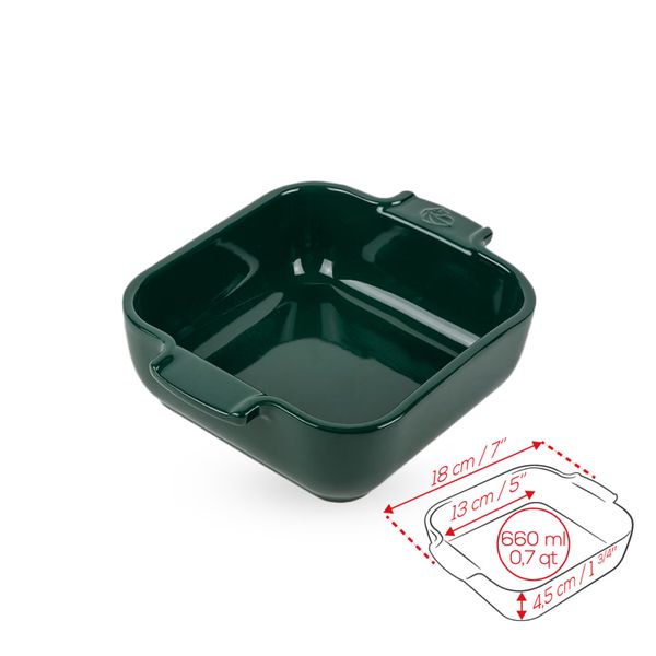 Khay nướng vuông gốm Peugeot Appolia 62149 18cm màu xanh lá Green Forest