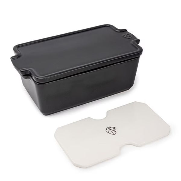 Khuôn nướng terrine/pate gốm Peugeot Appolia 61715 20cm 650ml màu đen Slate có tấm nén