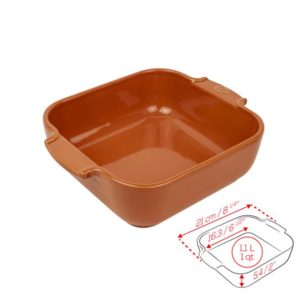 Khay nướng vuông gốm Peugeot Appolia 61128 21cm màu cam đất Terracotta