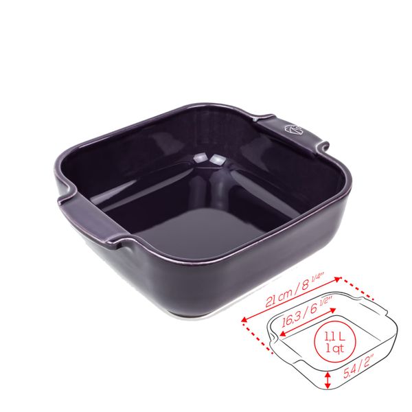 Khay nướng vuông gốm Peugeot Appolia 61067 21cm màu tím Eggplant