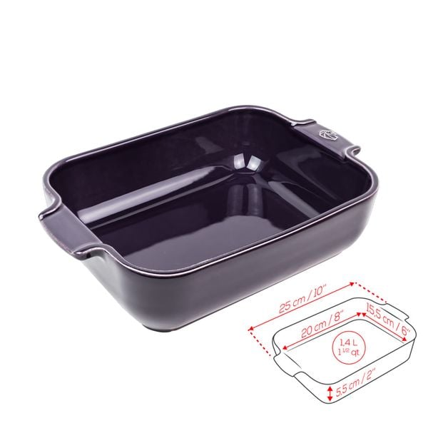 Khay nướng chữ nhật gốm Peugeot Appolia 61036 25cm màu tím Eggplant
