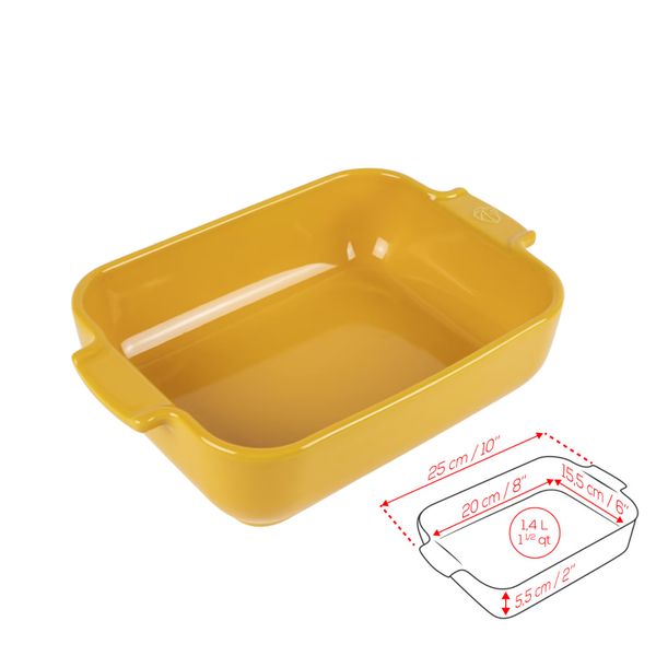 Khay nướng chữ nhật gốm Peugeot Appolia 61449 25cm màu vàng Saffron