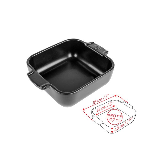 Khay nướng vuông gốm Peugeot Appolia 61845 18cm màu đen Satin - không vỏ