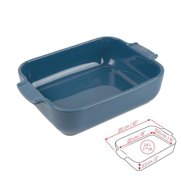 Khay nướng chữ nhật gốm Peugeot Appolia 61906 25cm màu xanh da trời Light Blue