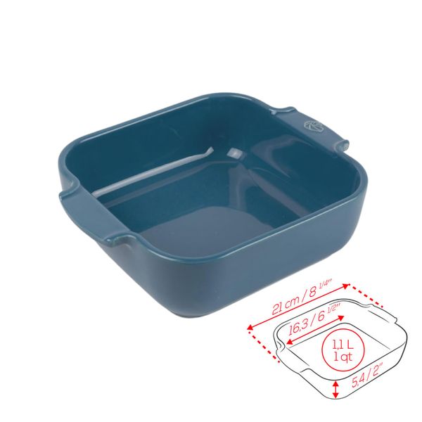 Khay nướng vuông gốm Peugeot Appolia 61968 21cm màu xanh da trời Light Blue