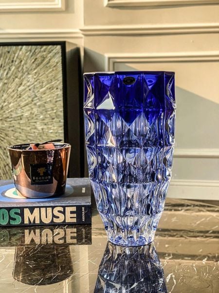 Lọ hoa kim cương Blue Ombre 28cm Crystal Bohemia