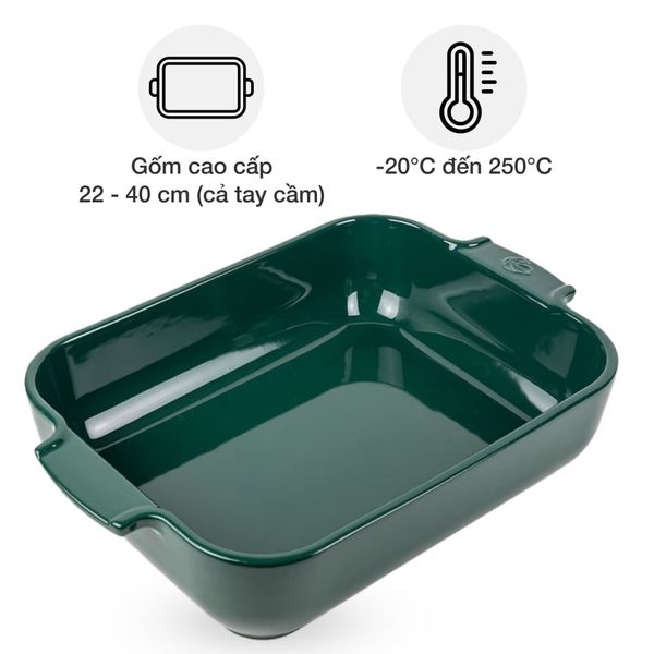 Khay nướng chữ nhật gốm Peugeot Appolia 62095 25cm màu xanh lá Green Forest