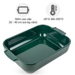 Khay nướng chữ nhật gốm Peugeot Appolia 62095 25cm màu xanh lá Green Forest