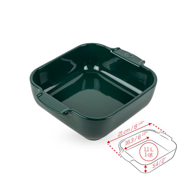 Khay nướng vuông gốm Peugeot Appolia 62132 21cm màu xanh lá Green Forest