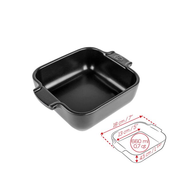 Khay nướng vuông gốm Peugeot Appolia 61562 18cm màu đen Satin
