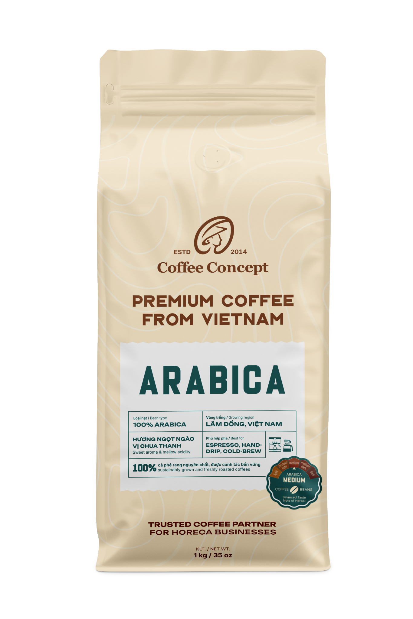  Cà phê rang Arabica | Medium 1000Gr - Hạt 