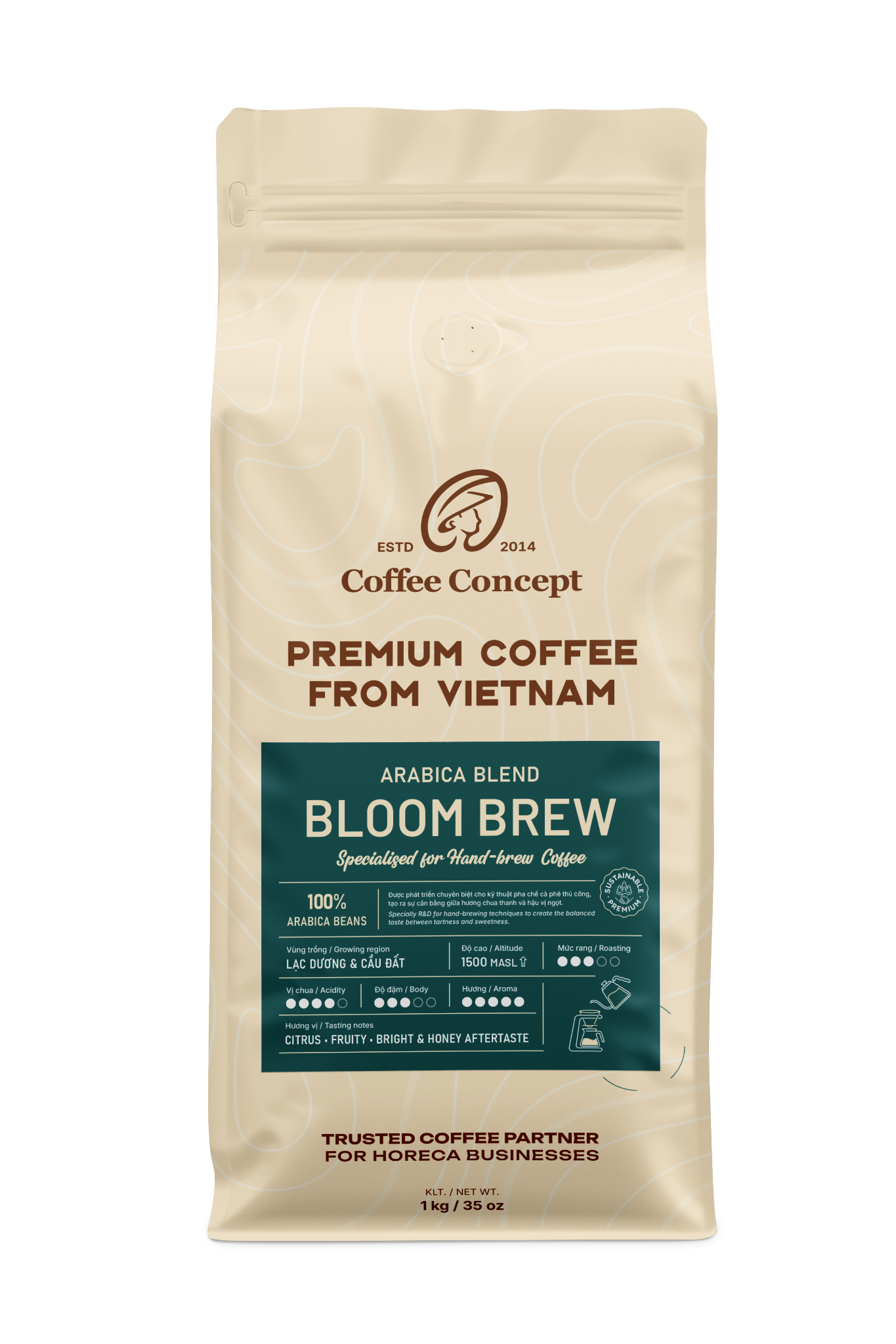  Cà phê rang Arabica | Bloom Brew 1000Gr - Hạt 