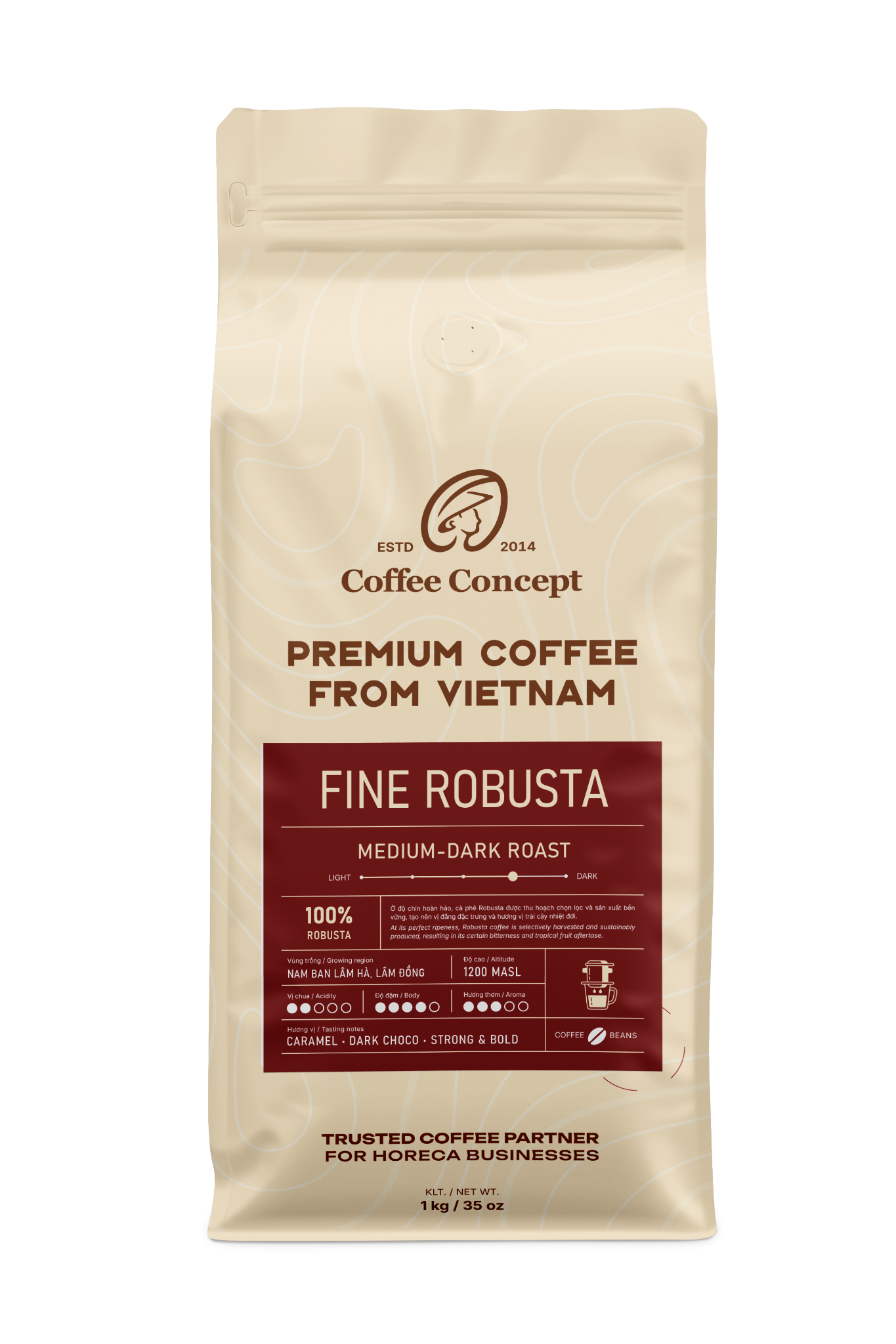  Cà phê rang Fine Robusta | Medium Dark 1000Gr - Hạt 