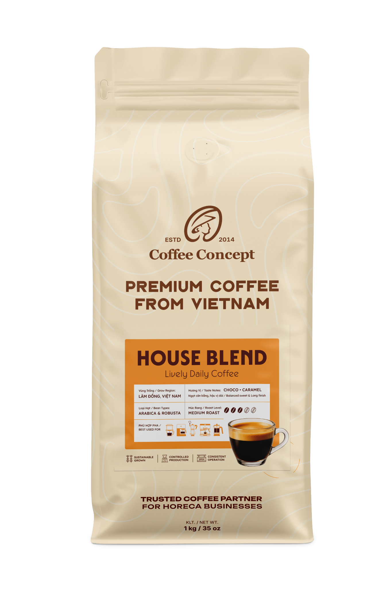  Cà phê rang Pha Máy - Espresso Blend | House Blend 1000Gr - Hạt 