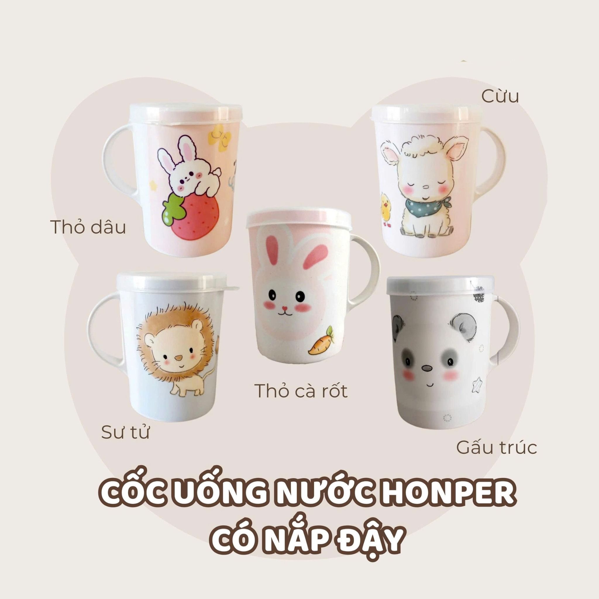  Cốc Uống Nước Honper HP2410 Có Tay Cầm, Nắp Đậy 230ml 