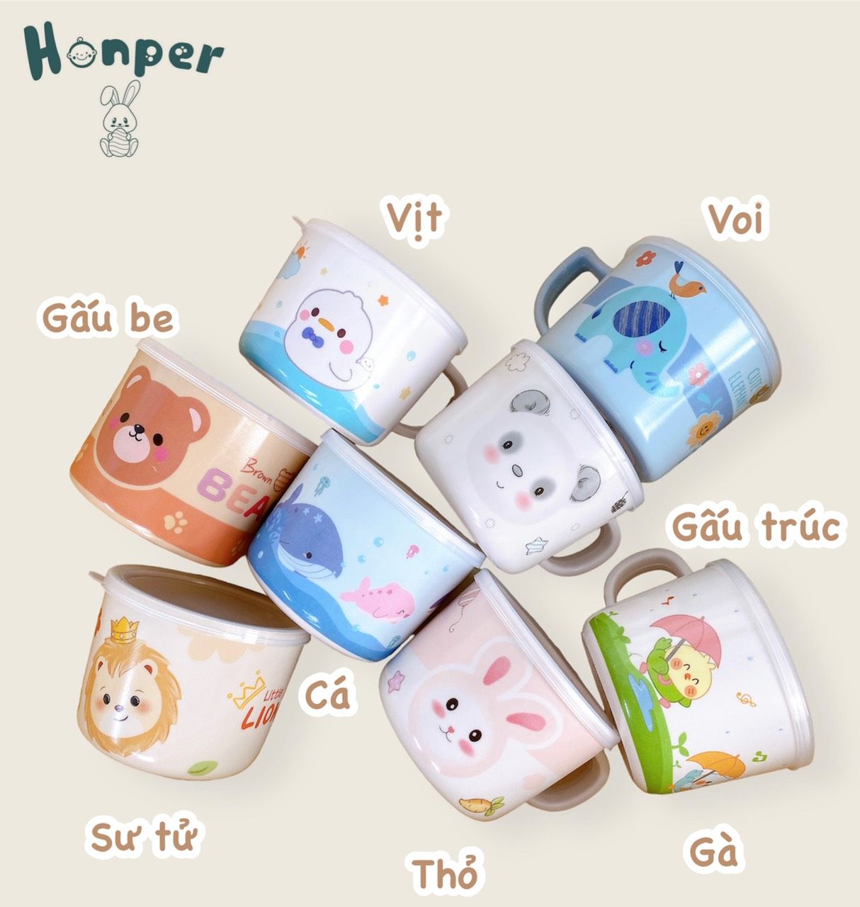  Cốc Uống Nước Honper HP2406 Có Tay Cầm, Nắp Đậy 185ml 