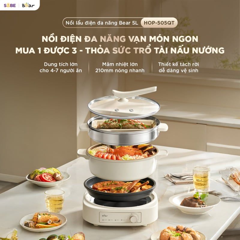  Nồi Lẩu Nướng Hấp Bear HOP-505QT 