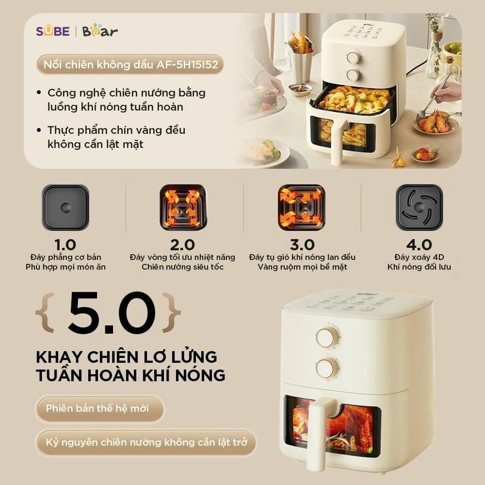  Nồi Chiên Không Dầu 5L Bear AF-5H15I52 