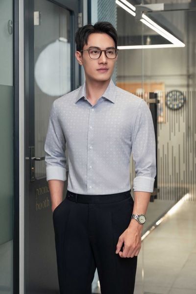  Sơ mi xanh ghi hoạ tiết SMC197 (48-56) - 50 