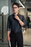  ÁO SƠ MI TAY DÀI / XANH TÍM THAN PHỐI HỌA TIẾT SỌC - SMC189 