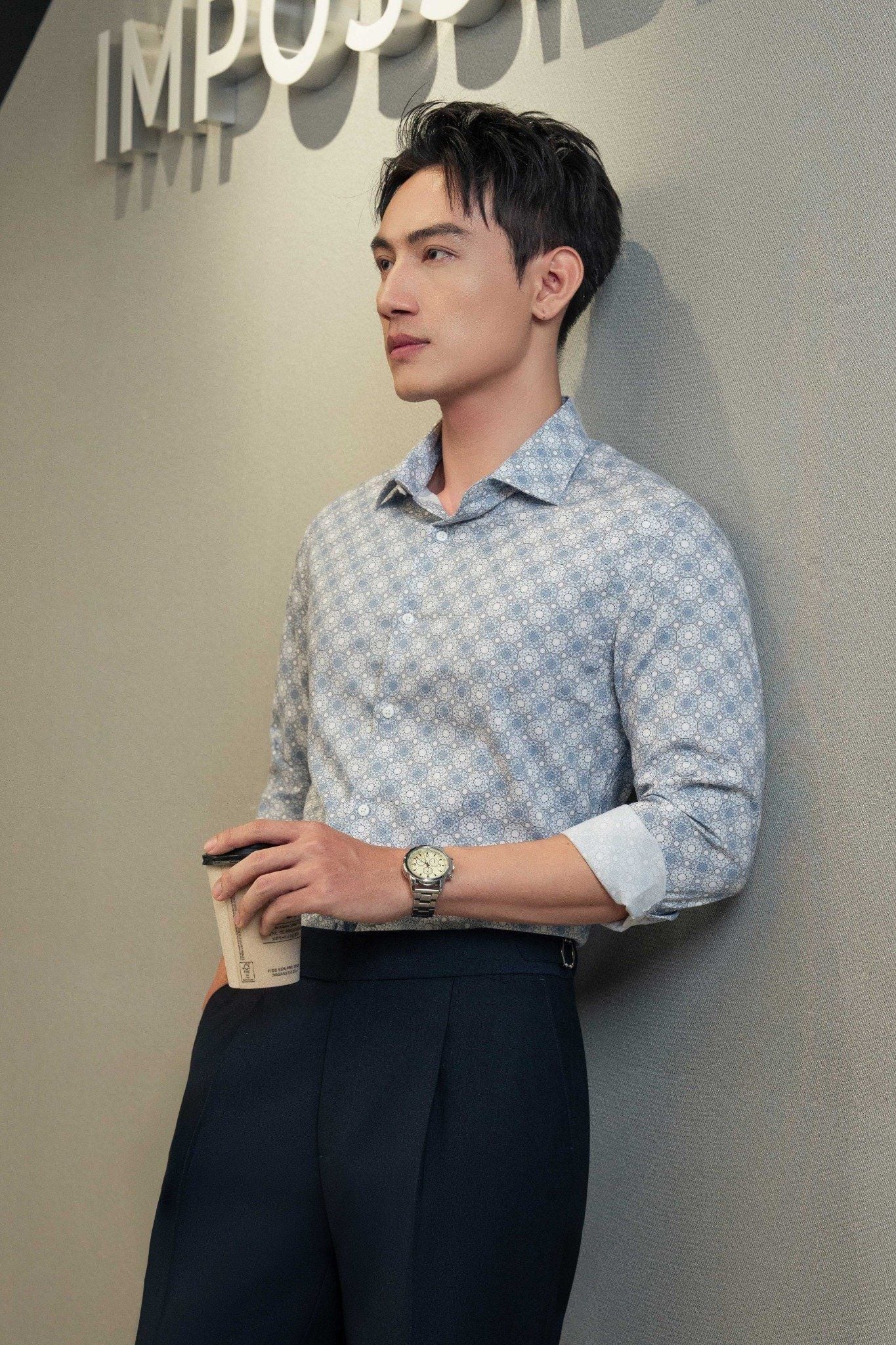 ÁO SƠ MI TAY DÀI / XANH NHẠT PHỐI HỌA TIẾT CAO CẤP - SMC199