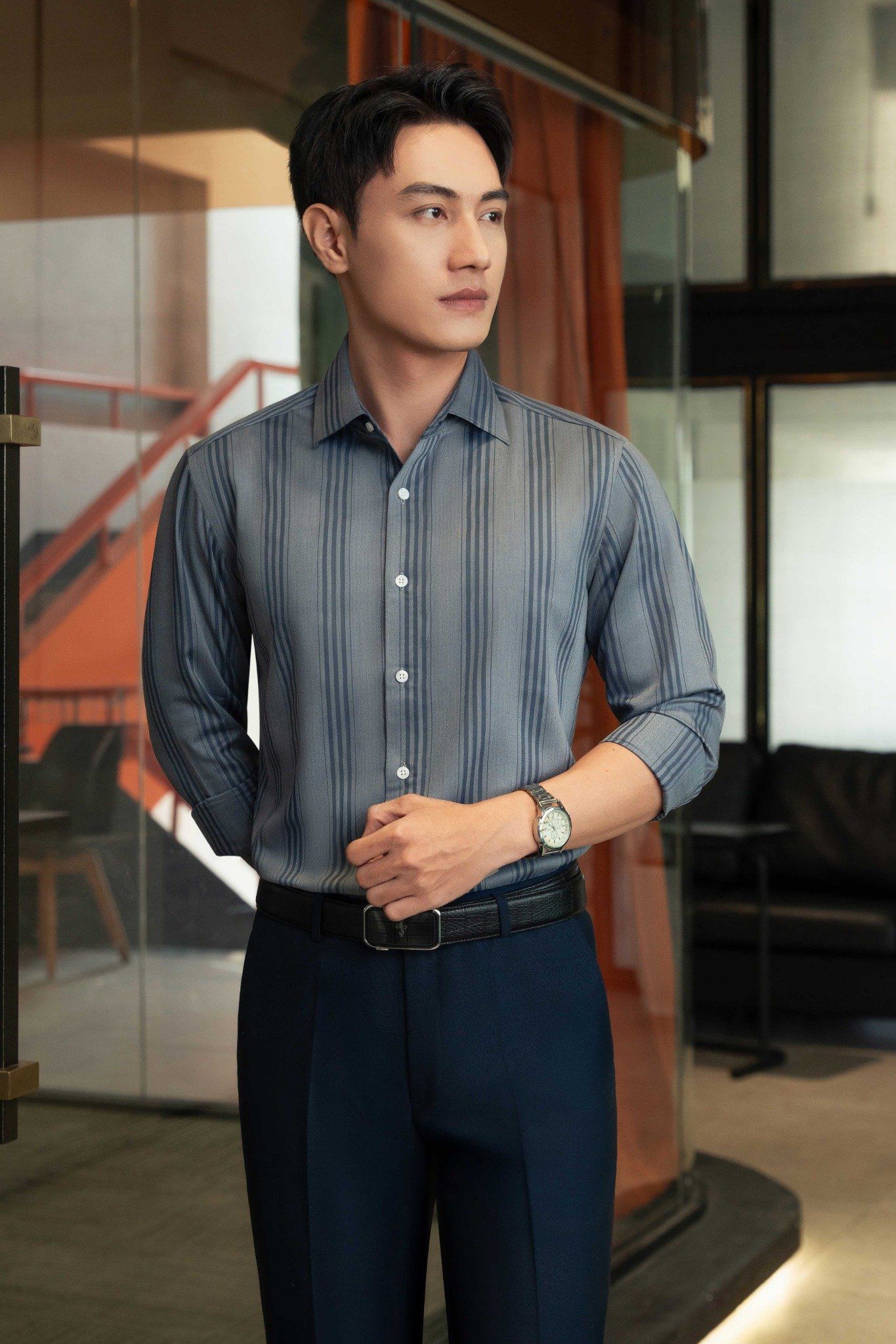 ÁO SƠ MI TAY DÀI / XÁNH XÁM PHỐI SỌC - SMC191