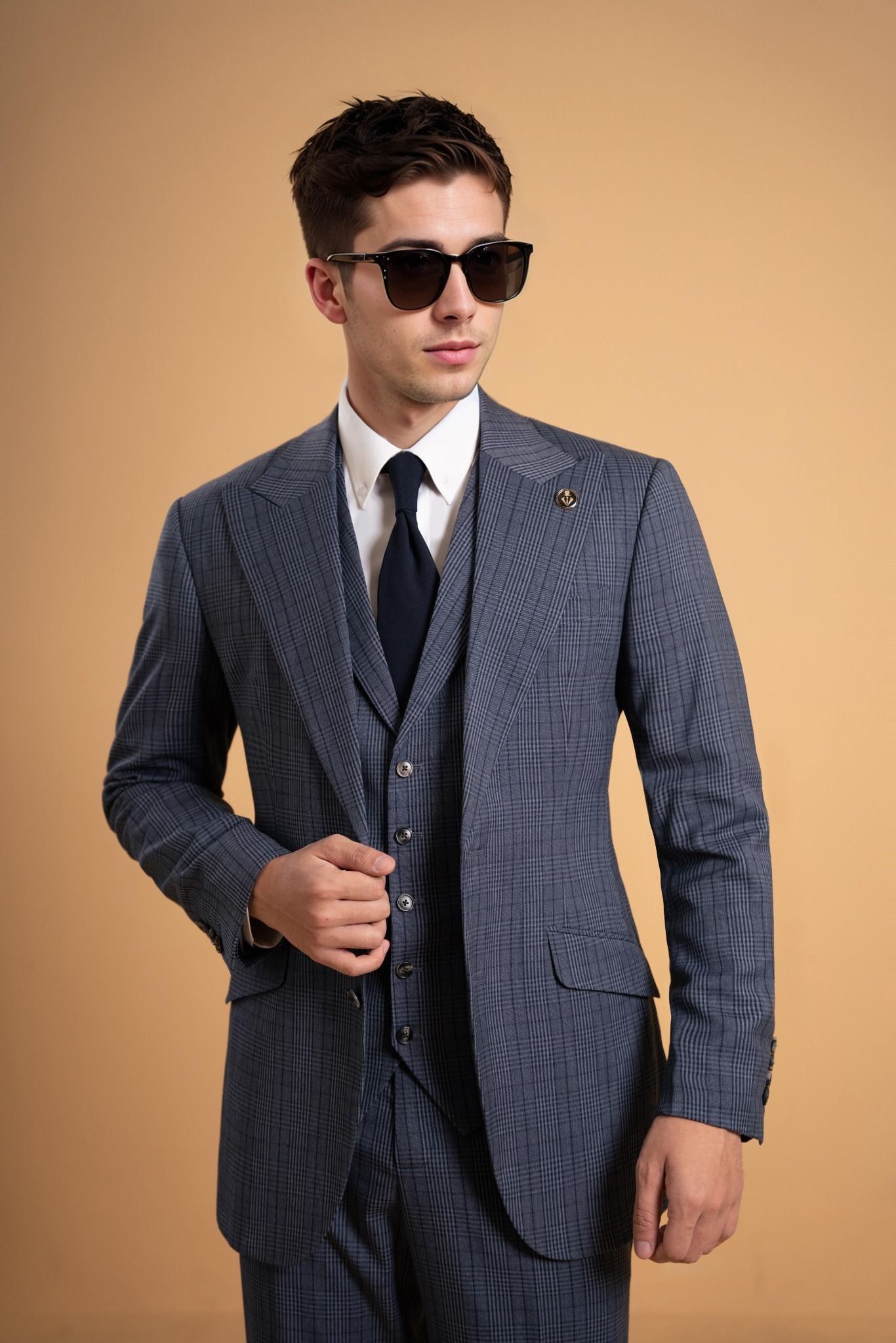 ÁO VEST XANH GHI / HỌA TIẾT KẺ - AV374